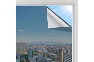 rabbitgoo Heat Reflective Window Film Privacy Film for Glass Windows, One Way Mirror Tint Sticker Sun Blocker, UV Glass Sticker Mirror Heat Reflector Thermal Solar Vinyl Silver 44.5x200cm