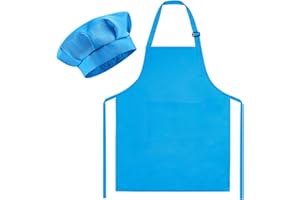 Morcheiong Kids Chef Hat and Apron Set, Adjustable Children's Painting Apron and Chef Hat with 2 Large Pocket for Kids Cooking Painting Baking Activity
