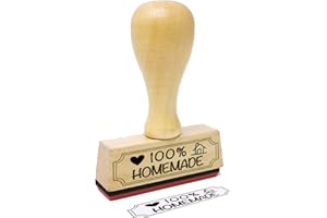 Stemplino® - Timbro con scritta in tedesco “100% Homemade” (fatto in casa al 100%), 50 mm x 15 mm, timbro in legno con testo, per ufficio, timbro aziendale