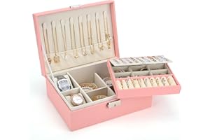 Sofore Portagioie Donna Porta Gioie Portagioie Bambina Grande Porta Gioielli Bambina a 2 Strati in Pelle PU Portagioie Donna da Camera Organizer Gioielli Storing Jewelry Earrings Anelli, Rosa Sakura