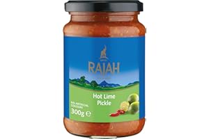 ‎RAJAH Rajah Hot Lime Pickle – Scharf eingelegte Limetten – Ideal als Begleitung zu Curry, Fleisch, Käse, Poppadums & Vorspeisen – 1 x 300 g