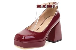 LROEY REOLY Zapatos de Tacón Grueso para Mujer, Bombas de Tacón Alto Punta Quadrada Sin Cordones Vestido Pumps con Plataforma Elegante, Talla 33-46