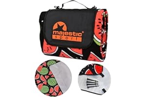 ‎MAJESTIC SPORT Majestic Sport Picknickdecke 200x200 cm mit 4 Erdankern, Stranddecke mit Wasserdichter Unterseite für 4-6 Personen, Campingdecke mit Tragegriff Ideal für Camping, Strand, Park, Garten Wassermelone