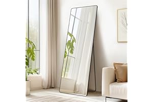 ‎SONGMICS SONGMICS Ganzkörperspiegel, 160 x 50 cm, rechteckiger Standspiegel, Rahmen aus Aluminiumlegierung, Hartglas, für Schlafzimmer, Wohnzimmer, Garderobe, tintenschwarz LFM030B01