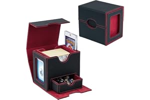 Tolesum Boîte de Rangement Magnétique en Cuir PU pour 100 Cartes MTG, 2 Présentoirs Commander avec Tiroir, Card Deck Box Pour Cartes Magic Commander TCG - Rouge