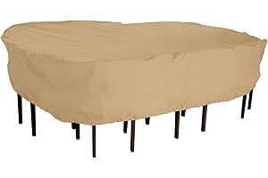 Classic Accessories 58262-EC Terrazzo - Juego de Funda Rectangular u Ovalada para Mesa y Silla de Patio de 106 Pulgadas, Resistente al Agua, Color Arena