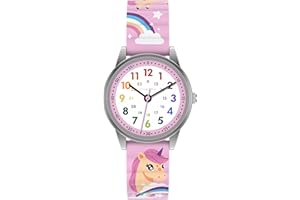 Cander Berlin MNA 0430 E dziecięcy zegarek na rękę, zapięcie na rzepy, magnes, zegarek na rękę, 3 ATM, wodoszczelny, analogowy, nauka, jednorożec, różowy