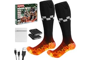 Calze Riscaldate a Batteria 2025 ikuchelife, 2 x 7500mAh/5V Max. 14 Ore Inverno Ricaricabili Calzini USB Riscaldati Scaldapiedi Elettrico Calze al ginocchio con 4 Temperature per l'intero Plantare