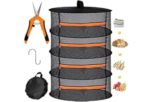 Abiemuce Trockennetz Kräuter, 4-Lagiger Kräutertrockner Hängend, Trockennetz mit Astschere und Haken, Reißverschluss Klappbar Trocknungsnetz, Trockennetz Grow, für Kräuter, Pflanze, Gewürze, Kleidung