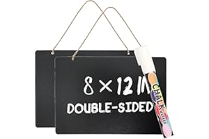 NANXJIUR 2 Pack Chalkboard Tags with String, 8x12 Inch Hanging Chalkboard Labels, Mini Chalkboard Signs, Wooden Blackboard Signs Mini Erasable Chalkboards, Double Sided Message Board Tags