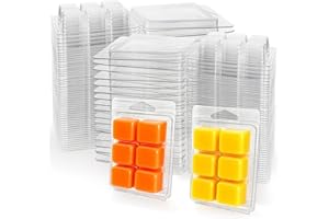 Jucoan 100 Pack Plastic Wax Melt Clamshell Mold, 6 Cavity Square Clear Wax Molds for DIY Wax Melt Candle Soap Craft Gift Home Decor