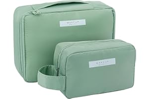 FIVAVA Neceser Maquillaje,2 Pcs Neceser Impermeable, Make Up Bag,Neceser Viaje,Bolsa Aseo Mujer Portátil para Hogar Vacaciones Viaje (Verde)