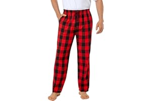 Jveyvth Mens Pyjama Pants 100% Cotton Plaid Sleep & Lounge Pants, PJ Bottoms with Pockets and Button Fly