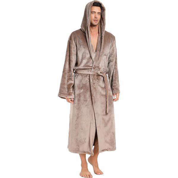 Accappatoio da uomo in pile con cappuccio accappatoio morbido in spugna assorbente scialle per uomo di lusso flanella o spesso invernale caldo, Grigio, 4X-Large