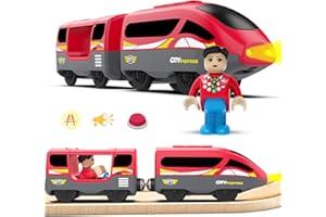 LiRiQi Pociąg lokomotywowy zasilany bateriami (przyłącze magnetyczne) – pociąg silnikowy, lokomotywa drewniana lokomotywa kompatybilna z Brio, Thomas - zabawkowy samochód, czerwony