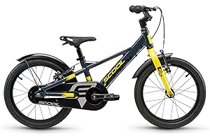 ‎S’COOL S'COOL XXlite EVO 1-Speed Bicycle for Children from 4 Years - 16 Inch - with Bell - Lightweight Aluminium Frame - in Dark Grey/Yellow