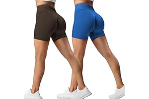 ZAAYO Pack de 2 pantalones cortos deportivos para mujer, pantalones cortos para correr, cintura alta, pantalones cortos, sin costuras, para fitness, tinte, gimnasio, pantalones cortos