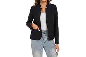 MINTLIMIT Womens Casual Blazer Collarless Suits & Blazers One Button Jackets Long Sleeve Outerwear Flap Pockets Cardigan