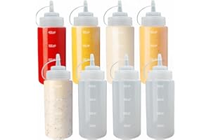 VOLILA Skompresowana butelka sosu, przezroczysta plastikowa butelka na sos 415 ml - dozownik przypraw, ketchup, majonez, musztarda, ostry sos i oliwa z oliwek (zestaw 8 sztuk)