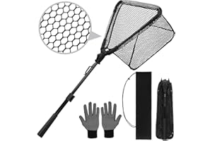 wiipara Fishing Kescher Angeln, Teleskop Gummierter Angelkescher - Stabil, Faltbar und Fischfreundlich, Unterfangkescher Angel Kescher Teich Karpfenkescher für Erwachsene und Kinder