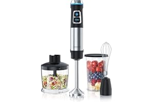 ‎ARENDO Arendo - Stabmixer Edelstahl 1200 Watt Set - Pürierstab - stufenlose Geschwindigkeit - 4-flügeliges Messer - 800 ml Messbecher – Schneebesen