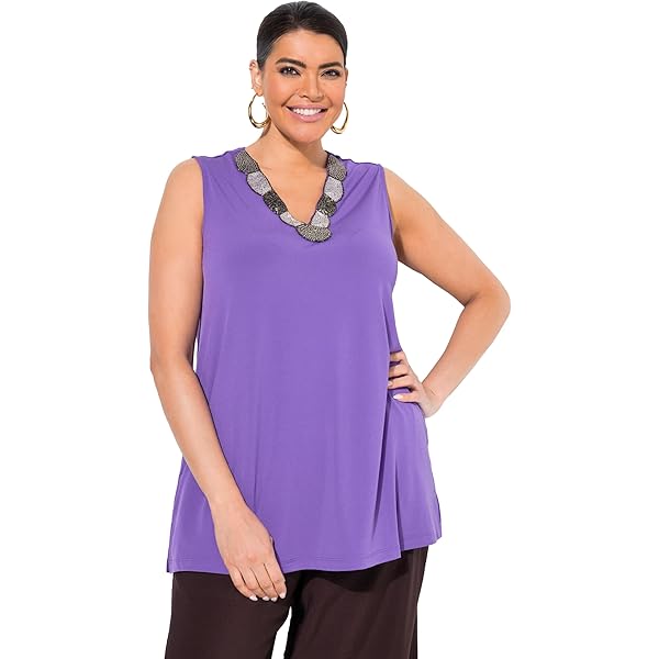 Ulla Popken Damen Longtop Plus Size - Baumwolle A-Linie Mit Zierbändern Größe 807423