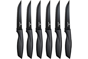 targzier Steak Knife 6-Piece Stainless Steel, Sharp Steak Knife Set with Serrated Edge, High-Quality Steak Cutlery Knife Set, Sharp Steak Knife Set, Kitchen Steak Cutlery, Dishwasher Safe