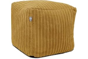 rucomfy Beanbags Corduroy Cube Footstool Bean Bag. Home Decor Accessories for Living Room, Lounge and Bedroom. Modern Furniture Square Pouffe. Machine Washable. 38 x 38 x 38cm (Mustard)