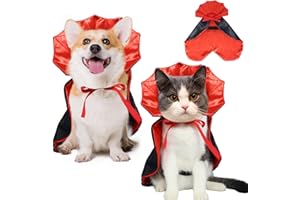ROSAUI Halloween Cat & Small Dog Costume Cape – Red & Black Pet Vampire Cloak with Neck Armor – Adjustable Fit for Kittens, Puppies & Small Breeds – Comfortable, Durable & Washable (S Size)