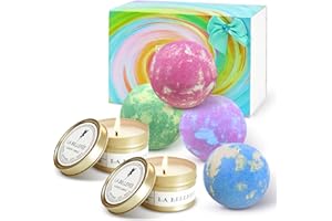 DERDUFT Bath Bombs for Women Gifts, 4 Bath Bombs with 2 Scented Candles, Bubble Spa Bath Moisturizing Skin, Bath Bombs Gifts for Her