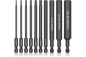 K Kwokker 10PCS 100MM Allen Wrench Drill Bits, 1.5mm-12mm Black Allen Key Bit Set, 1/4 Inch Hex Shank Hex Screwdriver Bit Set for Assembling Furniture