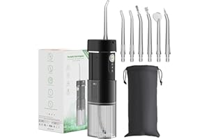 GEEDIAR Idropulsore Dentale Portatile, Irrigatore Orale da Viaggio 190ML Idropulsore Dentale Professionale Pulizia Denti IPX7 Impermeabile 6 Ugelli USB Ricaricabile Idropulsoreper Viaggio Ufficio
