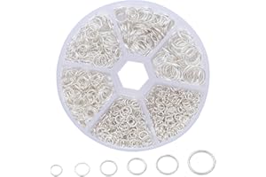 Huoflame Jump Rings DIY Set - 970 Pieces Open Rings, Alloy Jump Rings for Jewellery Making - 85g Assortment for Earrings Bracelets Chain Repair Craft Supplies Gold & Silver (Silver)