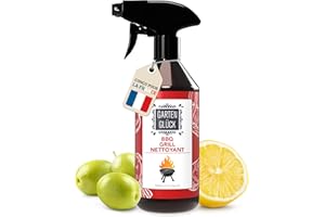 Garten Glück® Nettoyant Barbecue Gaz & Plancha -0,5L- 100% Naturel aux Huiles Essentielles - Parfum Citronné Frais - Compatible avec Brosses, Accessoires & Outils - Fabriqué en Allemagne