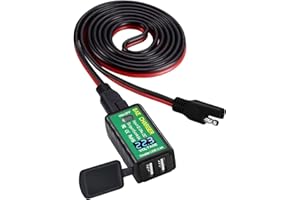 YONHAN Motorcycle USB Phone Charger 4.8A, SAE to USB Adapter with Voltmeter & ON/Off Switch, Dual Port Fast Charging 3 Install Options Waterproof Quick Disconnect Plug for Smart Phone Tablet GPS