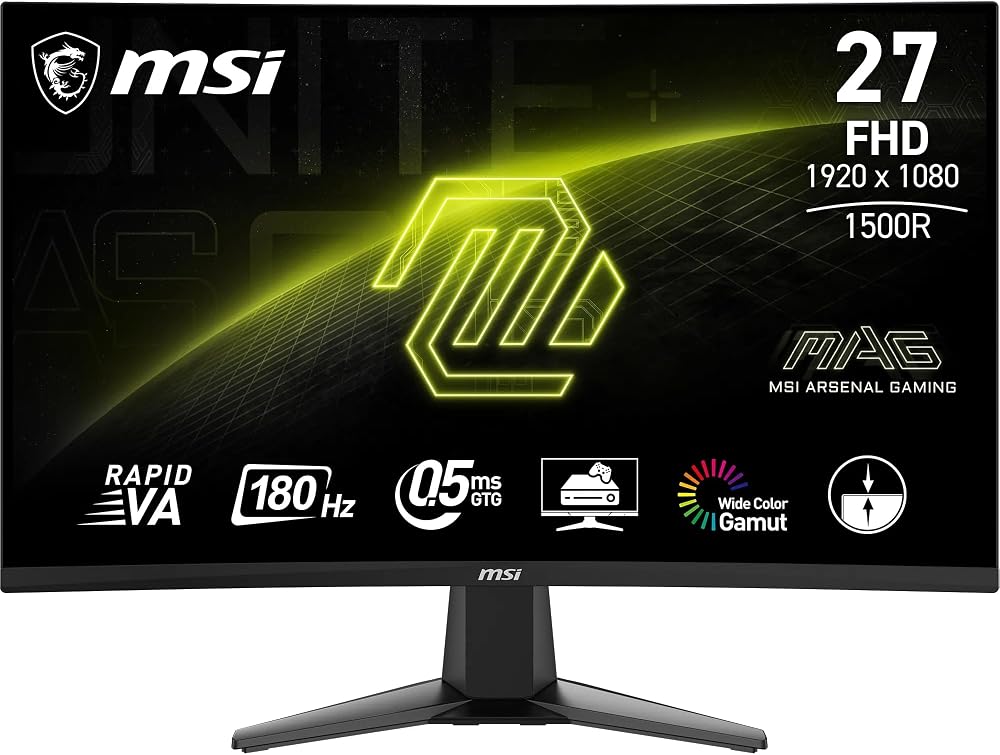 MSI 27" MAG 27C6F Gaming Monitör, FHD, 16:9 Curve 1500R, Rapid VA 180Hz 1ms, Adaptive-Sync
