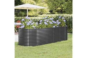 FENLAX Macetero de acero con recubrimiento de polvo, 249 x 100 x 68 cm, color antracita, jardinera, jardinera, terraza, bancal, balcón, bancal alto, para verduras, cama alta, jardín, bancal alto,