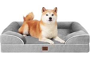 EHEYCIGA Orthopädisches Hundebett Grosse Hunde, 91x68cm, Memory Foam Hundekorb Mittelgroße Hunde, Waschbar Hundesofa Wasserdicht rutschfest, Hundecouch mit Hohem Rand, Grau