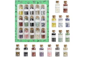 HAOMEEDUO Kit Cristales Curativos de Cuarzo 15 Botellas de Cristal para Deseos Curativos Naturales Piedras Preciosas de Reiki Piedra Triturada para Colgantes de Joyería