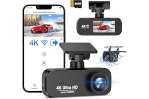 Topabol Dashcam Auto Vorne Hinten 4K+1080P, WiFi DashCam mit 64GB SD Karte, Dashcam Auto Vorne G-Sensor,170° Weitwinkel, Auto Kamera Super Night Vision, Dash cam Unterstützt 256 GB Max