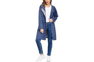 Hotouch Damski płaszcz przeciwdeszczowy, długi, stylowy płaszcz przeciwdeszczowy, wiatrówka, wodoszczelna, z kapturem, płaszcz przeciwdeszczowy, z kapturem, lekka kurtka outdoorowa, S-XXL