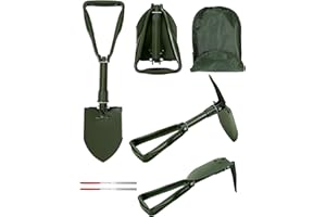 ICASTNY Camping Shovel, 58cm Military Folding Survival Equipment, Portable Shovel For Garden, Hunting, Hiking, Fishing, Car Emergency(Green)
