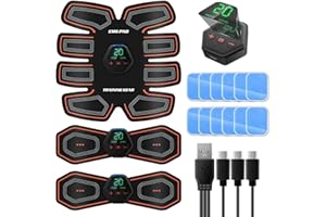 SOYOKO EMS Muscle Stimulator,Muscle Trainer Abs Stimulator Abdominal Muscle Training Gear for Men Women Portable Fitness Workout, 10 Modes 20 levels for Arms, Waist - Rechargeable Abdominal Training
