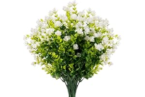 Boic sztuczne kwiaty na zewnątrz, zestaw 10 sztuk kwiatów dekoracyjnych, odporne na promieniowanie UV, sztuczne bukiety kwiatów, rośliny z tworzywa sztucznego, do domu, ogrodu, na ślub - biały