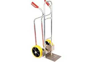 RLW-GERÄTEVERTRIEB RLW Profi Aluminium Sackkarre Stapelkarre Alu200 200 kg - Schaufel 280 x 280 mm - Made in EU - kein Asien-Import !! (Räder nach Ihrer Wahl) (PU-Rad gelb/PVC-Speichenfelge schwarz/Gleitlager)