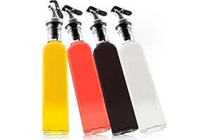 Cucino Set distributeur de vinaigre et d'huile - (Madeira) 4 bouteilles en verre de 250 ml avec entonnoir en métal et étiquettes pour étiquetage | étanche et anti-goutte | avec bouchon anti-salissure