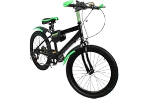 Fetcoi Vélo VTT 20 pouces pour filles et garçons, système de frein à double disque, en acier au carbone (vert)