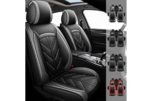 MONREBO Universal Pu Leather Car Seat Covers, Full Set Waterproof Seat Covers Fit Most Cars,Sedans,Suvs,Auto Seat Covers Set,Black Grey