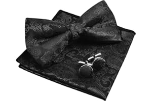 Alizeal Men's Paisley Bow Tie, Hanky and Cufflinks Set