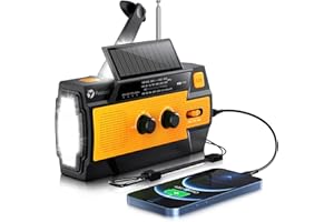 Kurbelradio, Puiuisoul Notfallradio mit 4000mAh Akku, Solarradio mit 3-Mode-Taschenlampe und LED-Leselicht, AM/FM-Radio mit SOS-Alarm, wasserdicht, für Camping, Outdoor-Notfall